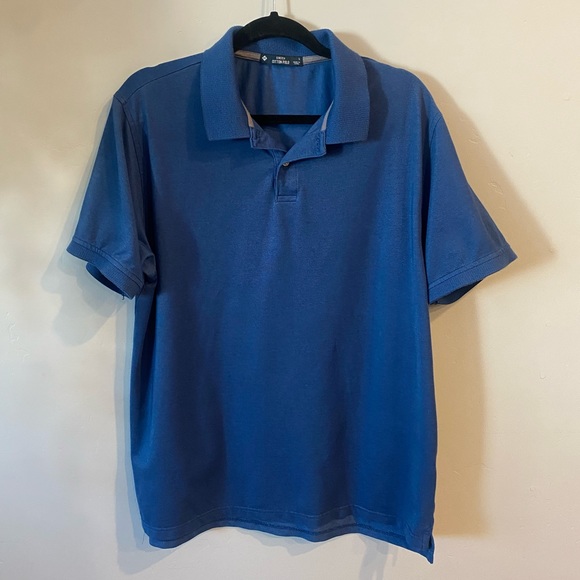 Blue short sleeve polo stretch cotton shirt - Picture 1 of 5